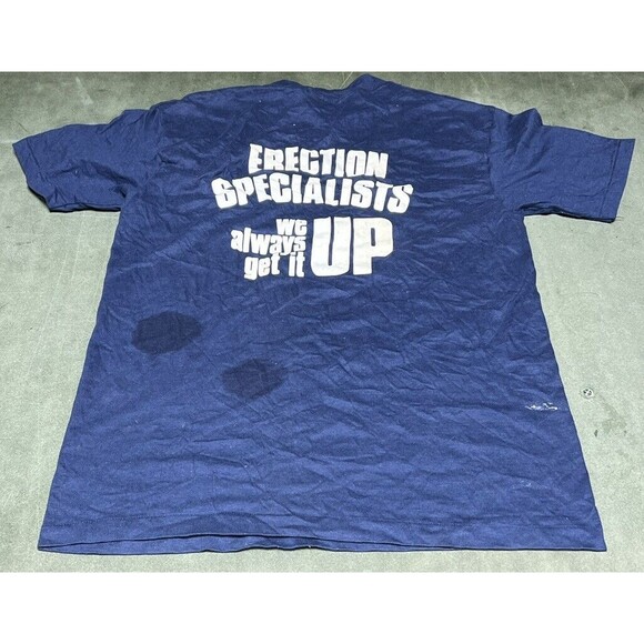 Rolls Scaffold Erection Specialist We Get It Up Funny Work Shirt Hanes L Vtg - Picture 2 of 3
